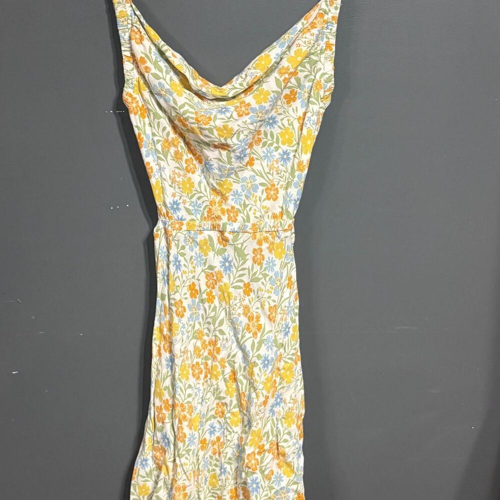 Sky to Moon Floral Orange blue backless tie back backless Women Dress size large